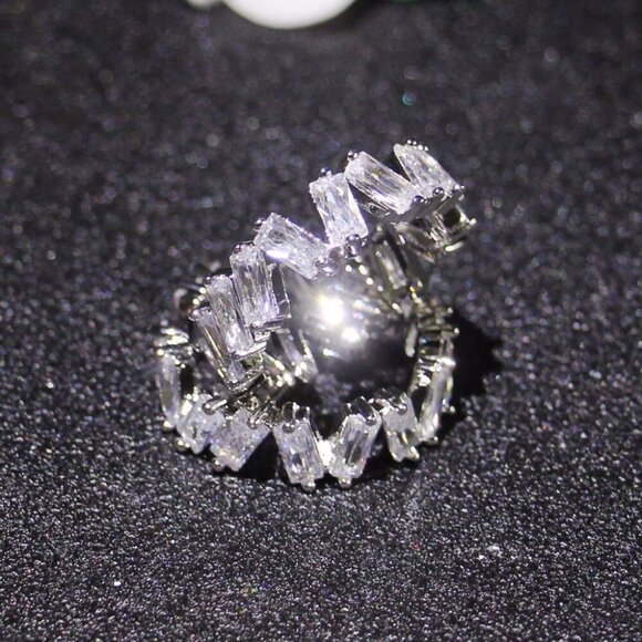 🔥Shiny Irregular Rectangle Gems Full Around Zircon Silver Eternity Ring, K804 - Picture 3 of 4